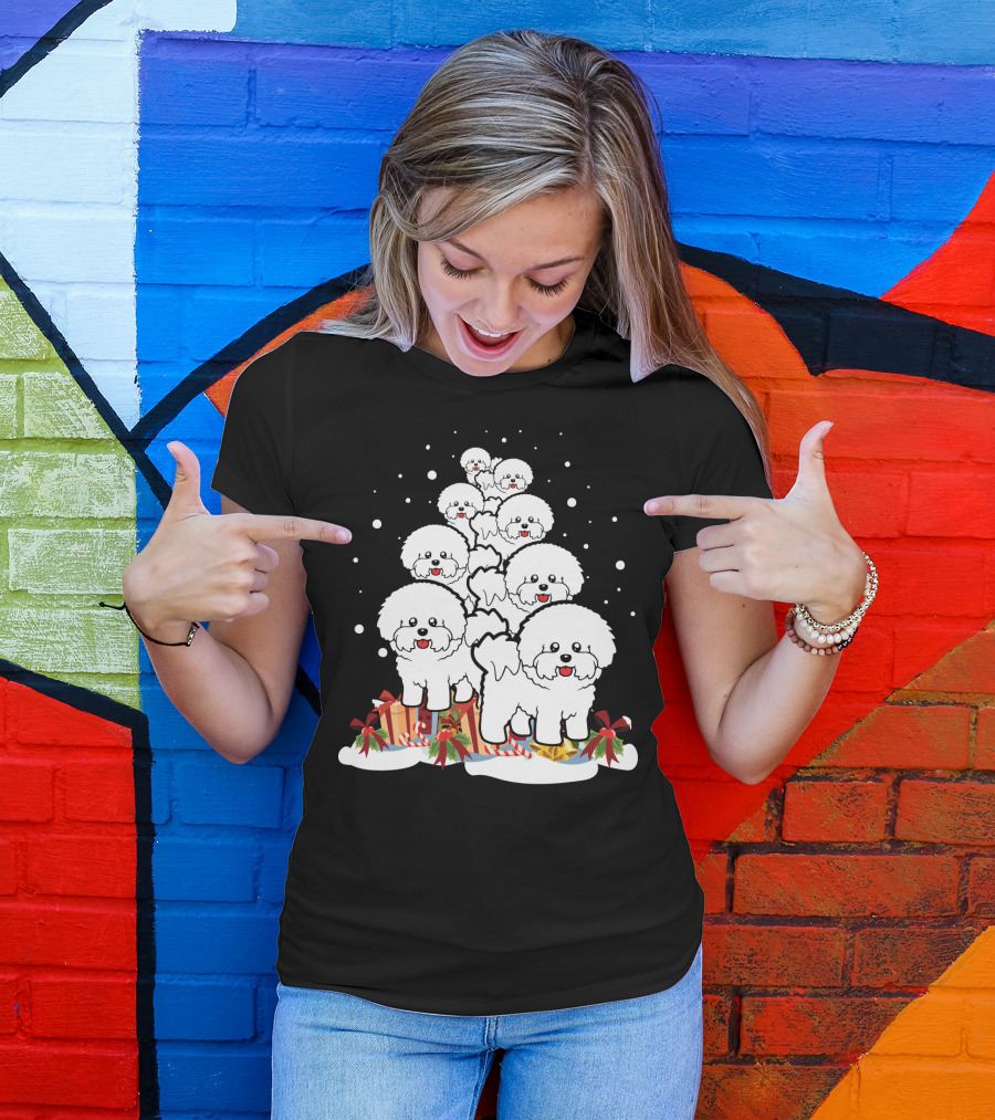 Bichon Frise Christmas Tree With Gifts And Snowflakes T-Shirt
