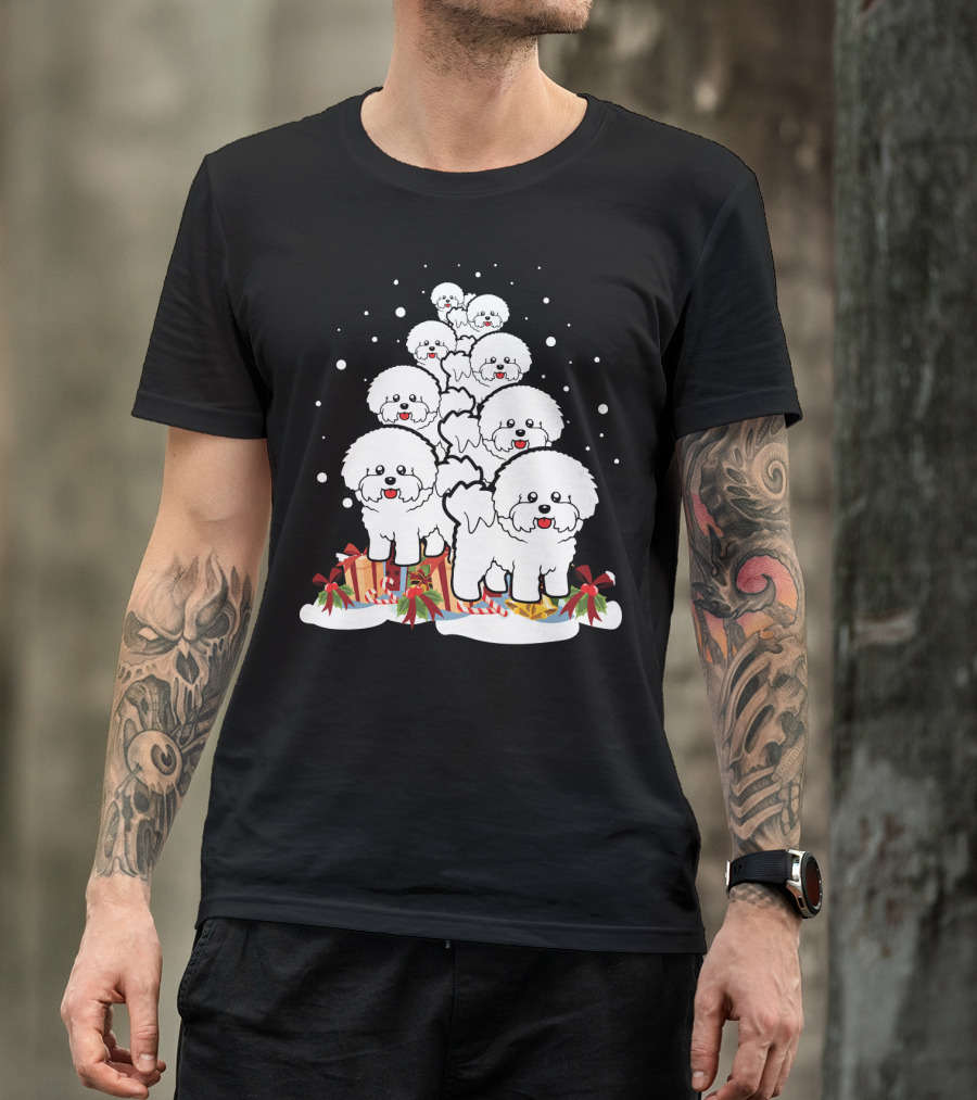 Bichon Frise Christmas Tree With Gifts And Snowflakes T-Shirt