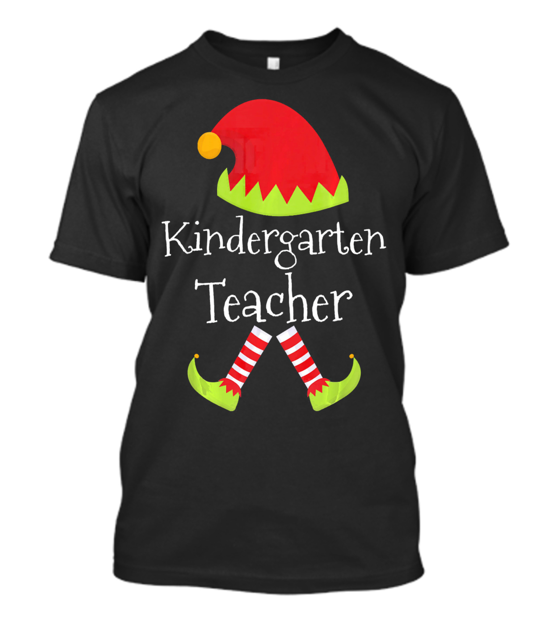 Kindergarten Teacher Christmas Elf Hat And Shoes Matching T-Shirt