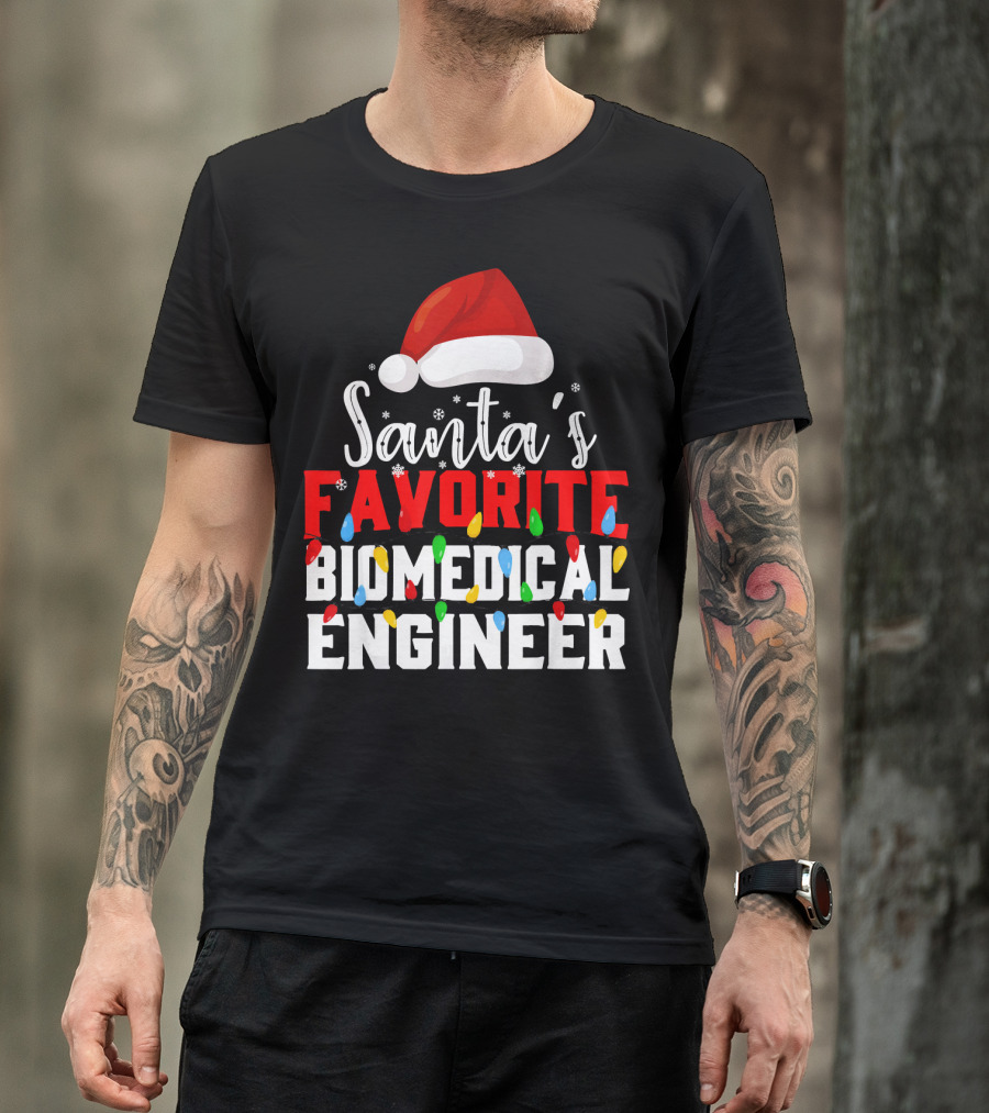 Santa's Favorite Biomedical Engineer Christmas Lights Snowflakes Hat T-Shirt