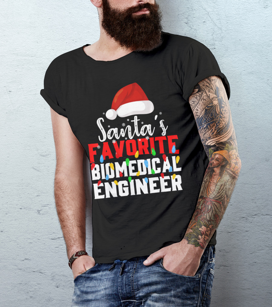 Santa's Favorite Biomedical Engineer Christmas Lights Snowflakes Hat T-Shirt