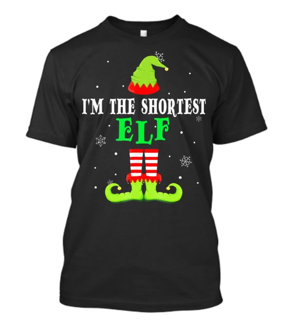 I'm The Shortest Elf Festive Holiday Design Snowflakes Green Hat Red Striped Legs T-Shirt