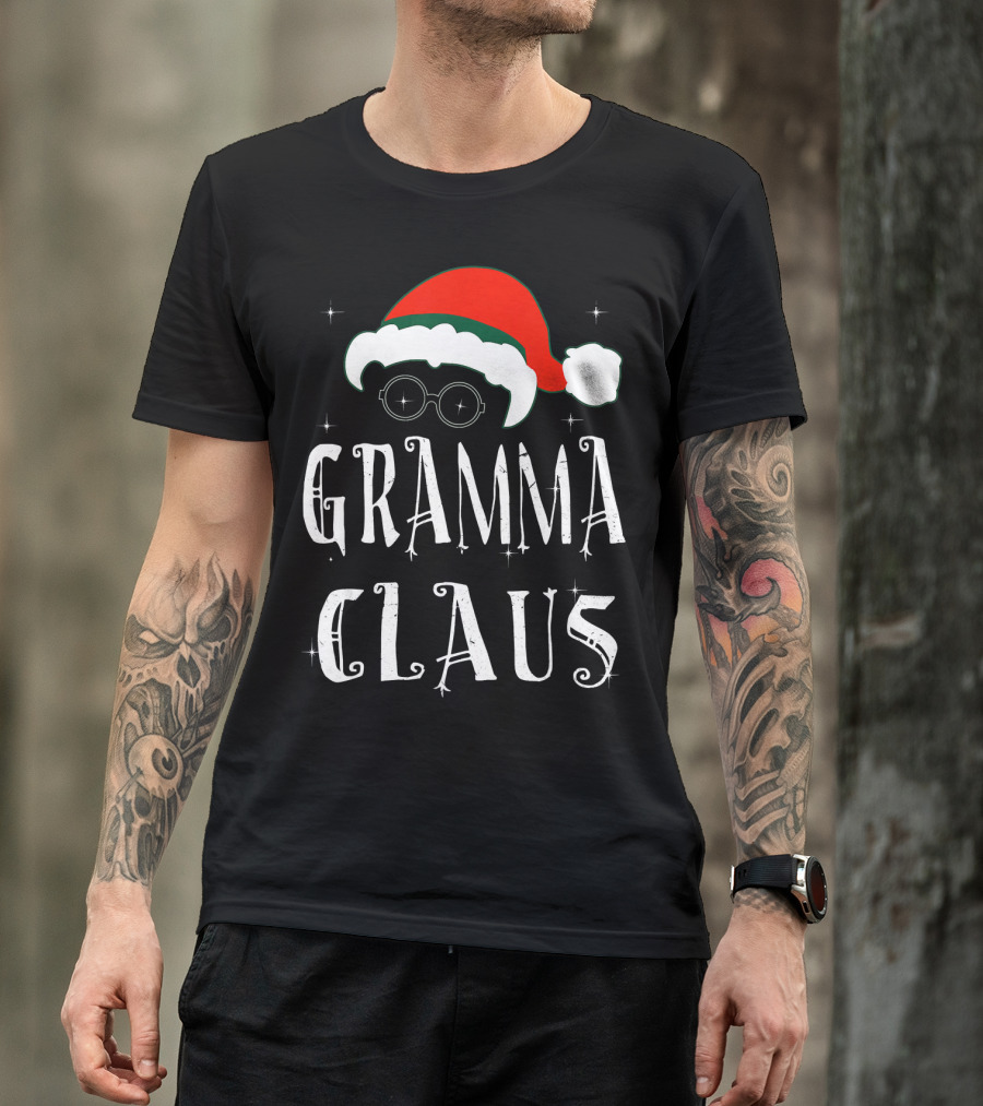 Gramma Claus Matching Family Group Christmas Holiday Santa Hat Glasses T-Shirt