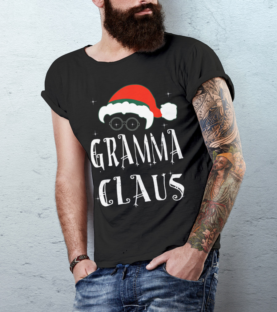 Gramma Claus Matching Family Group Christmas Holiday Santa Hat Glasses T-Shirt