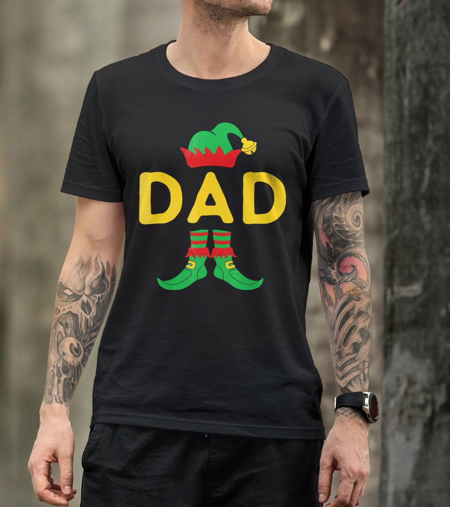 Dad Elf Hat And Boots Festive Christmas Family Mat T-Shirt