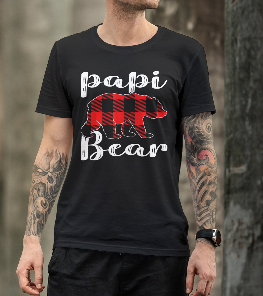 Papi Bear Plaid Christmas Matchin Buffalo Check T-Shirt