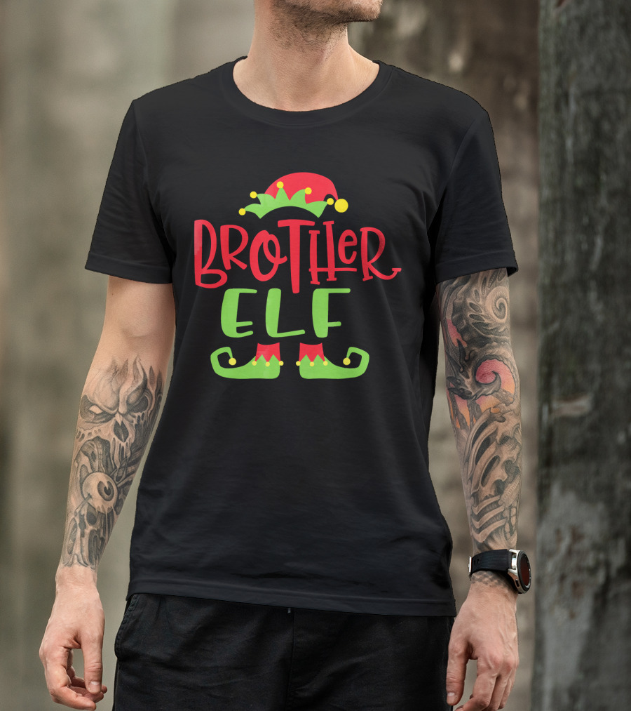 Brother Elf Christmas Hat And Shoes Festive Humor T-Shirt