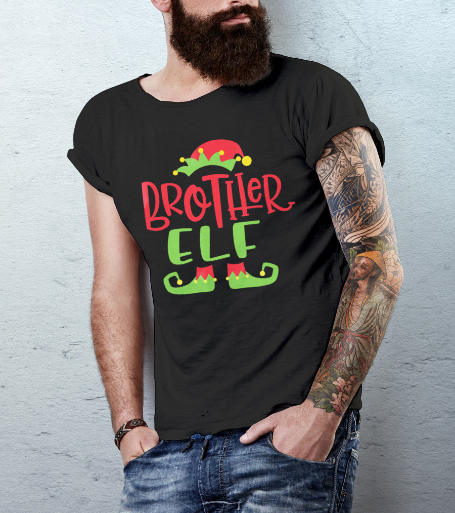Brother Elf Christmas Hat And Shoes Festive Humor T-Shirt