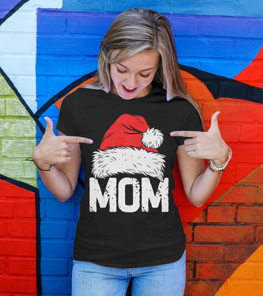 Mom Christmas Santa Hat Family Match T-Shirt