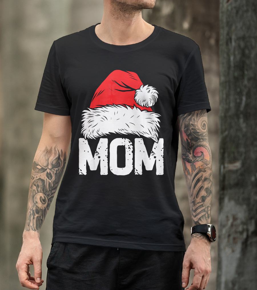 Mom Christmas Santa Hat Family Match T-Shirt