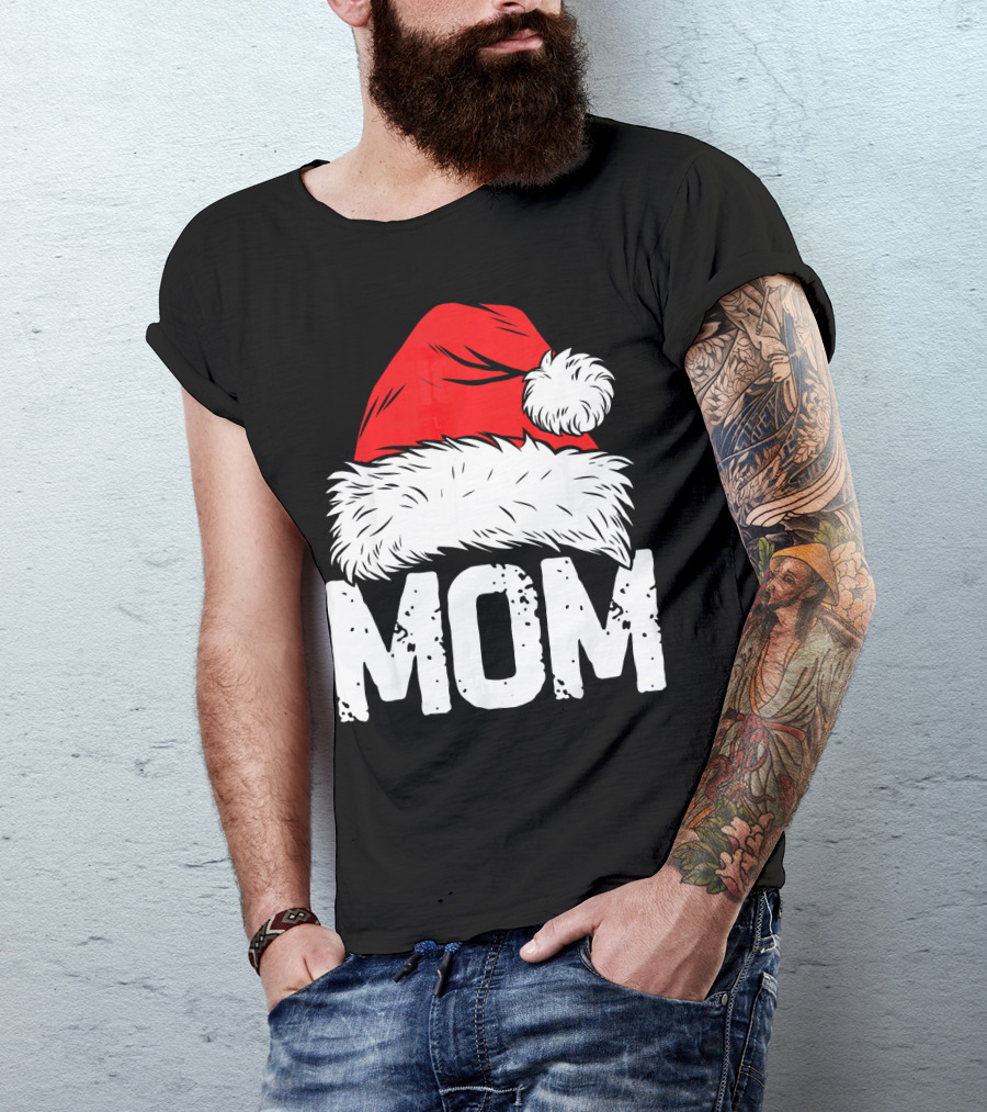 Mom Christmas Santa Hat Family Match T-Shirt