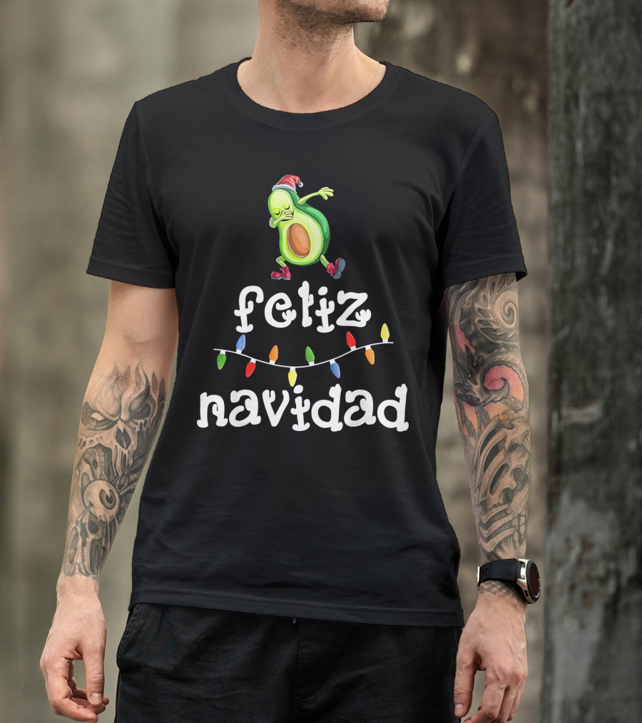 Feliz Navidad Avocado Dabbing With Christmas Lights T-Shirt