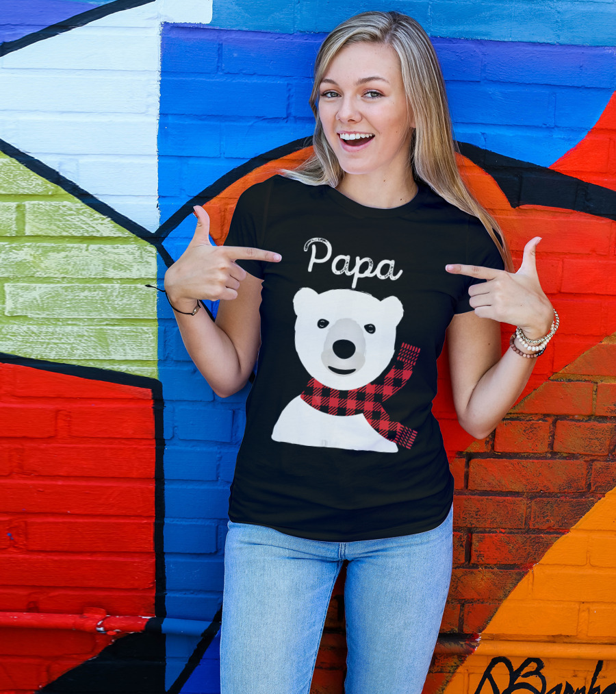 Papa Bear Buffalo Check Christmas Family Matching T-Shirt