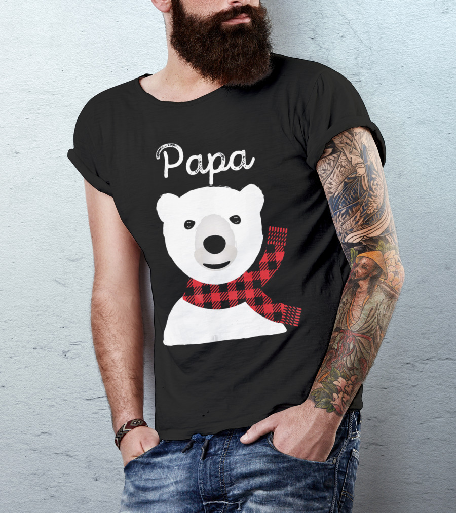 Papa Bear Buffalo Check Christmas Family Matching T-Shirt