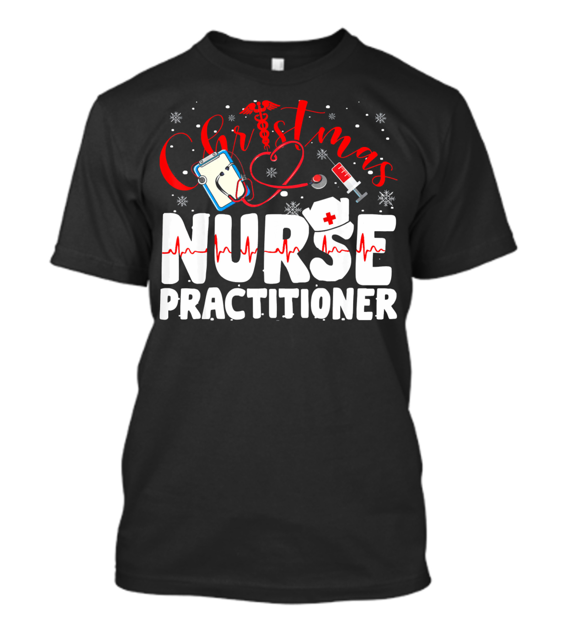 Christmas Nurse Practitioner Funny Nurse Clipboard Syringe Snowflakes T-Shirt