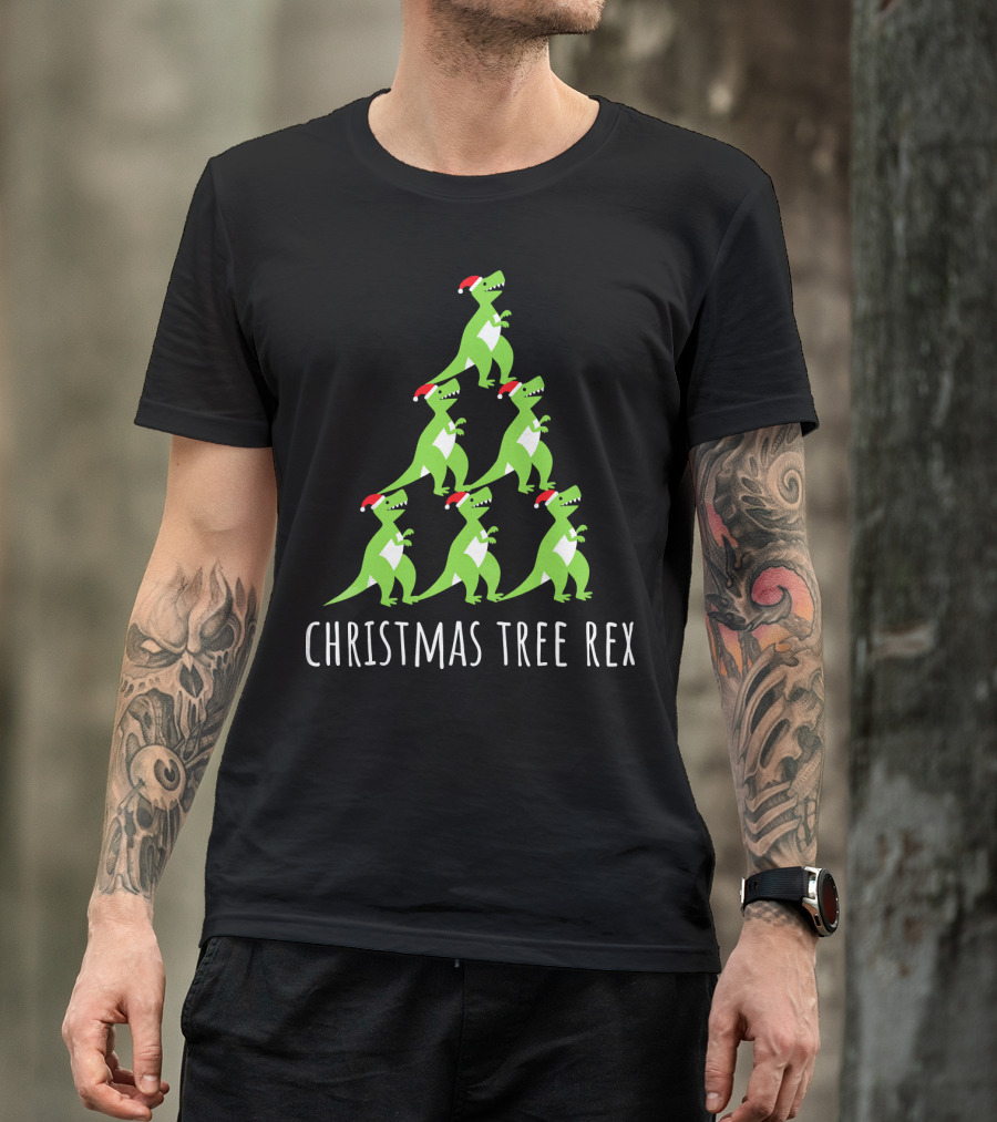 Christmas Tree Rex Dino Funny Boy Girl Santa Hats T-Shirt