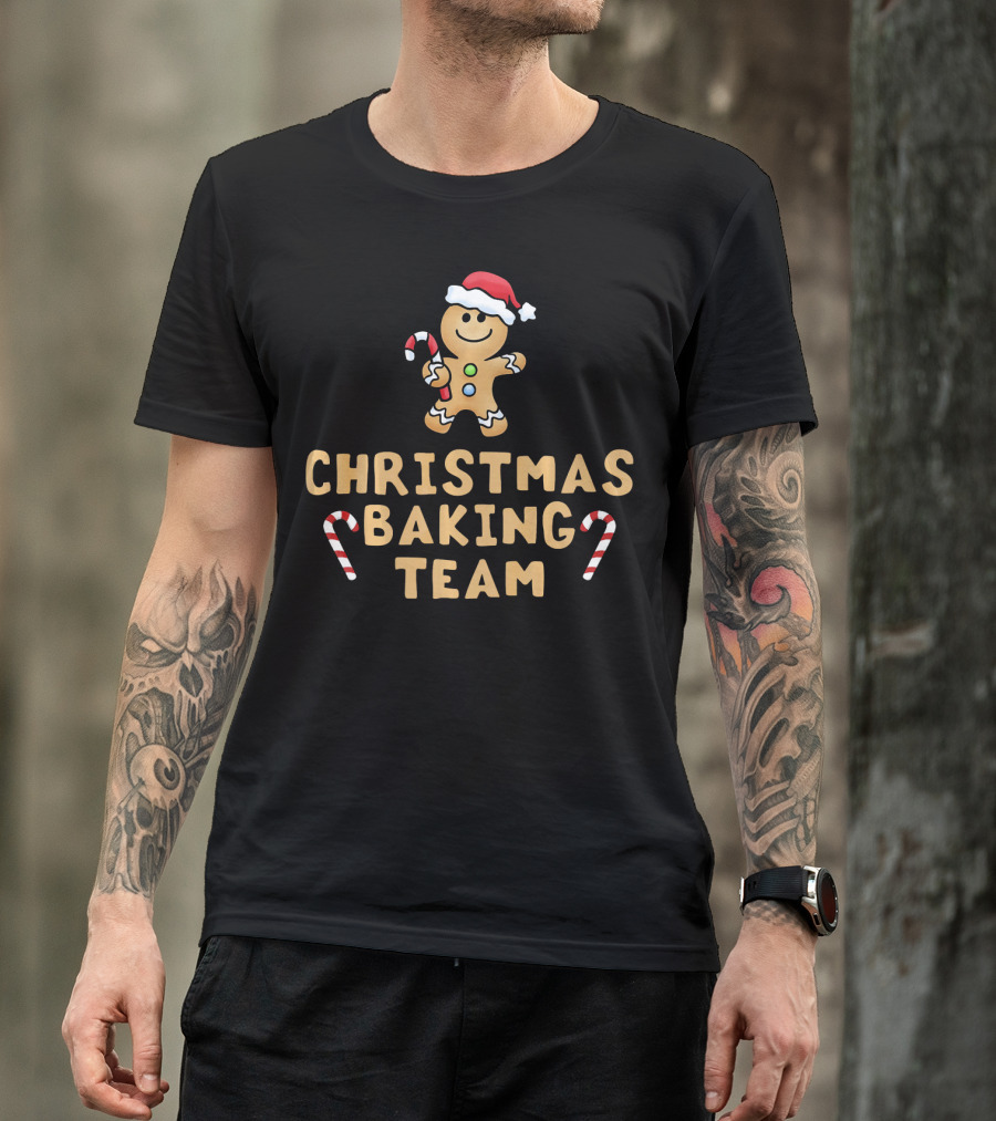 Christmas Baking Team Gingerbread Man Candy Canes And Santa Hat T-Shirt