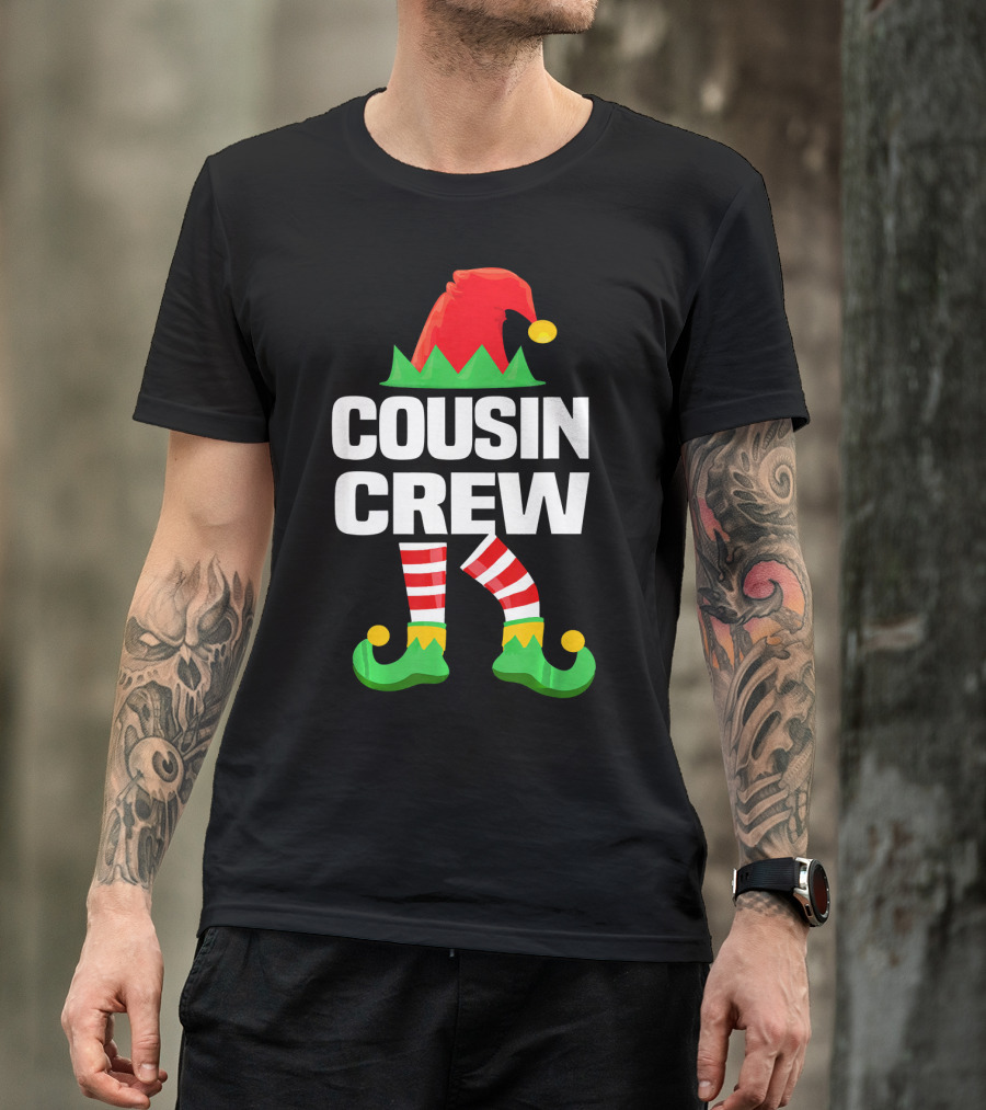 Cousin Crew Elf Hat Striped Legs Christmas T-Shirt