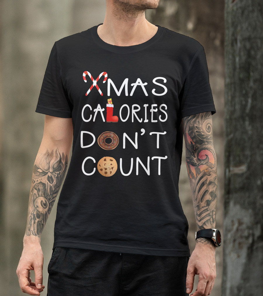Xmas Calories Don't Count Candy Cane Boot Donut Cookie T-Shirt