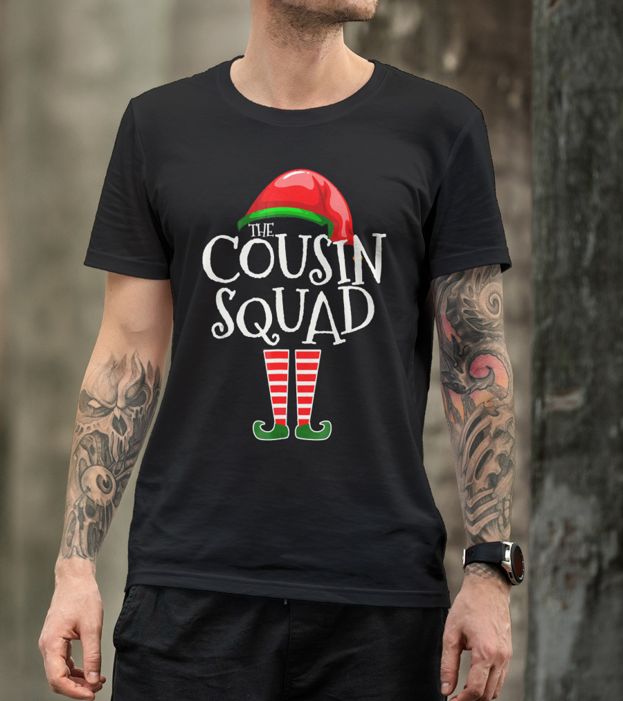 The Cousin Squad Elf Hat And Striped Legs T-Shirt