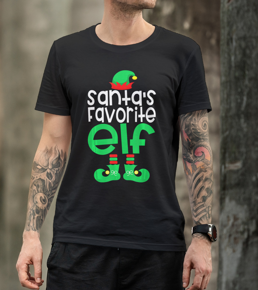 Santa's Favorite Elf Festive Outfit With Hat And Shoes T-Shirt