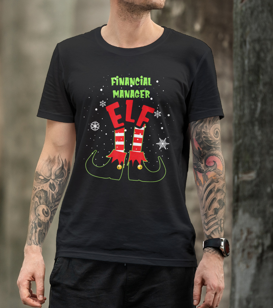 Financial Manager Elf Christmas Snowflake Striped Socks T-Shirt