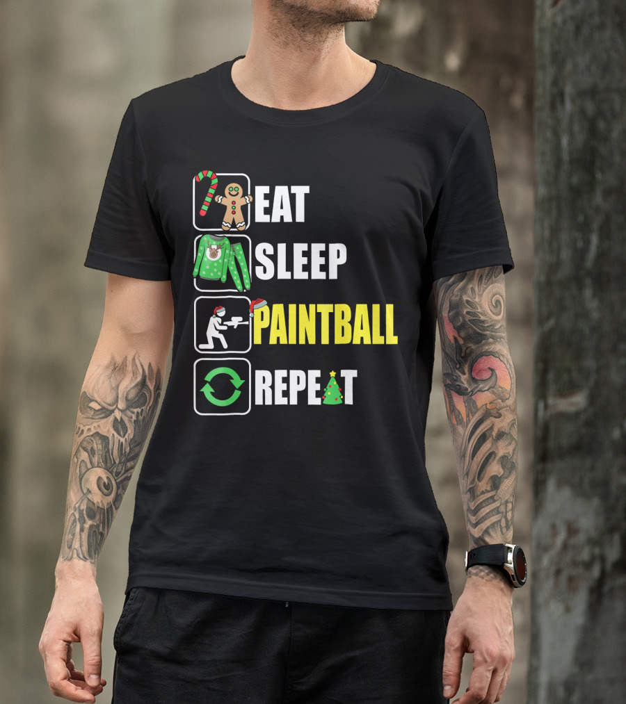 Festive Eat Sleep Paintball Repeat Christmas T-Shirt