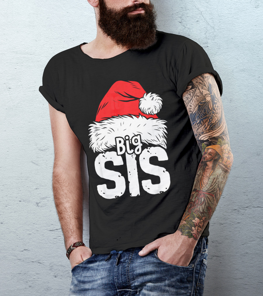 Big Sis Christmas Santa Hat Family T-Shirt