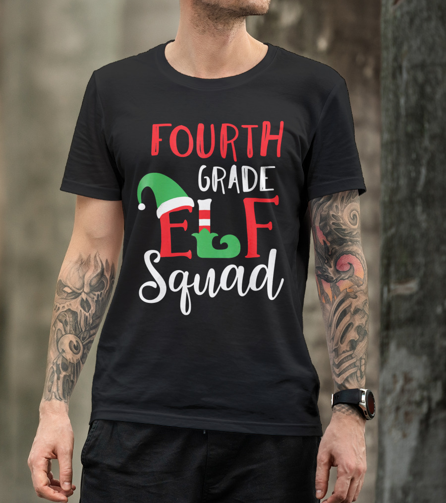 Fourth Grade Elf Squad Christmas Teacher T-Shirt