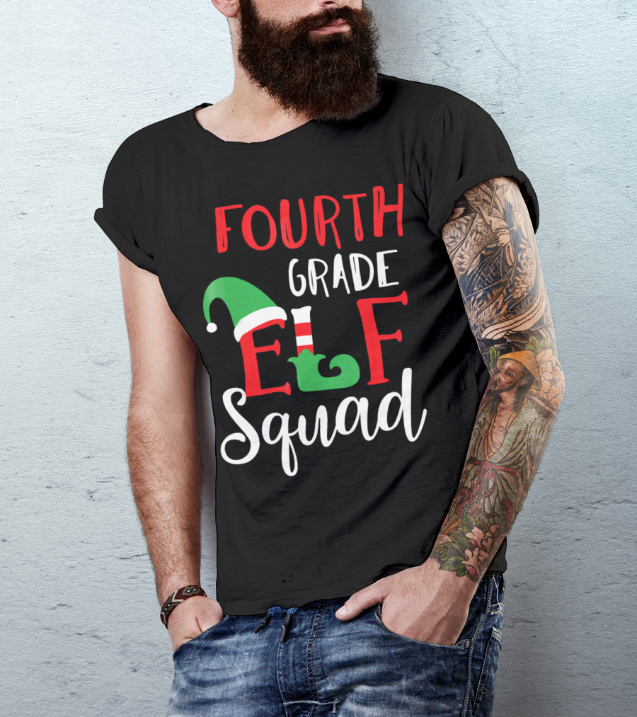 Fourth Grade Elf Squad Christmas Teacher T-Shirt