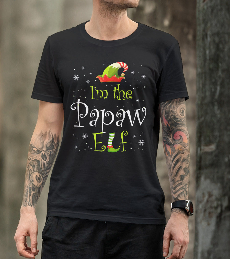 I'm The Papaw Elf Matching Family Group Christmas Snowflakes Hat And Shoe T-Shirt