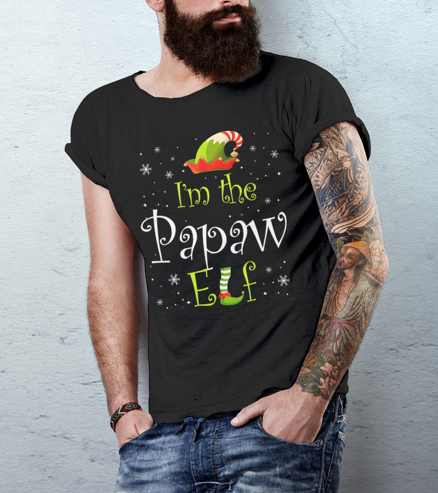 I'm The Papaw Elf Matching Family Group Christmas Snowflakes Hat And Shoe T-Shirt