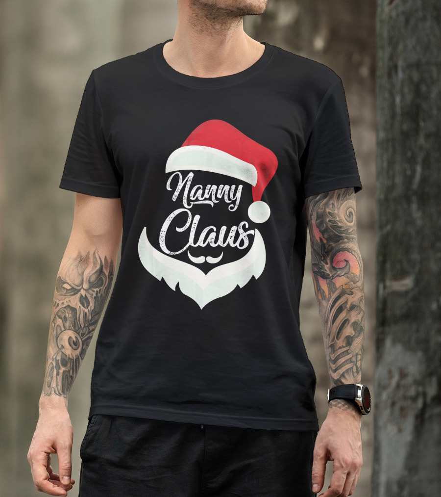 Nanny Claus Santa Hat And Beard Christmas T-Shirt