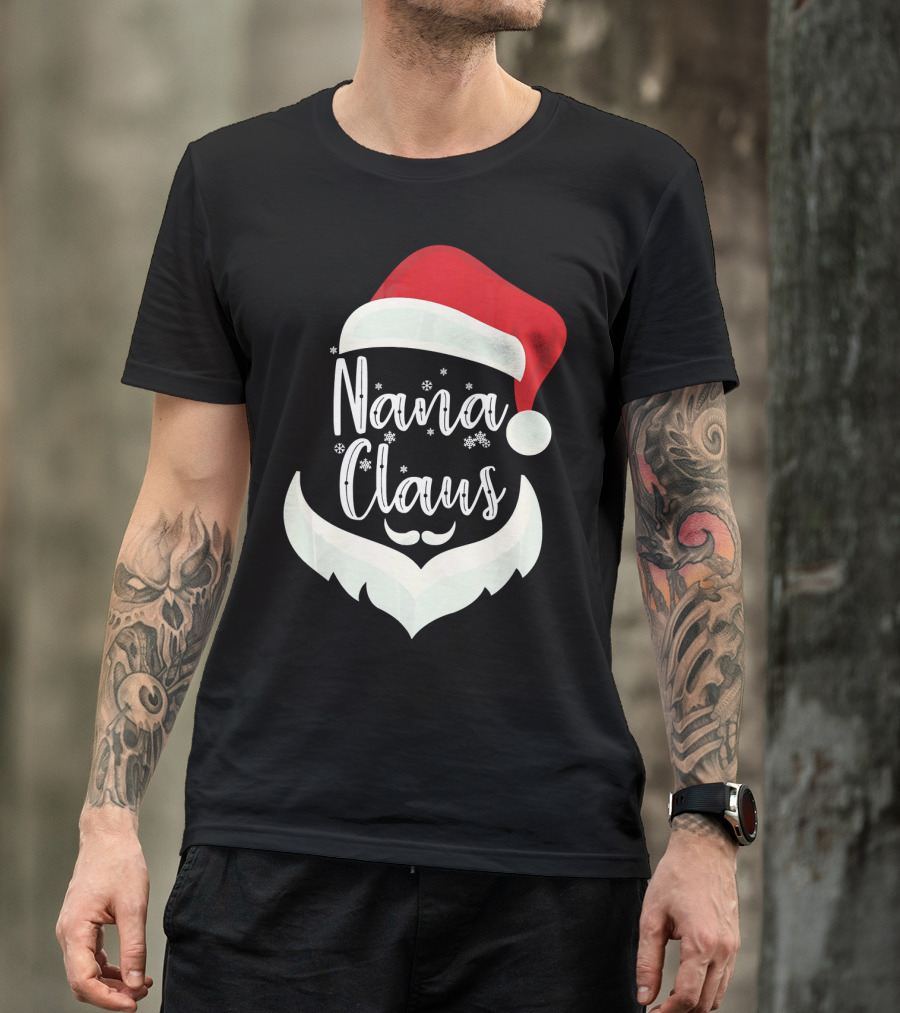Nana Claus Santa Hat Beard Snowflakes T-Shirt