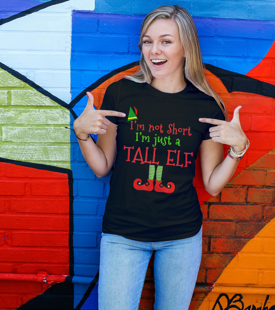 I'm Not Short I'm Just A Tall Elf With Striped Socks And Pointy Shoes T-Shirt