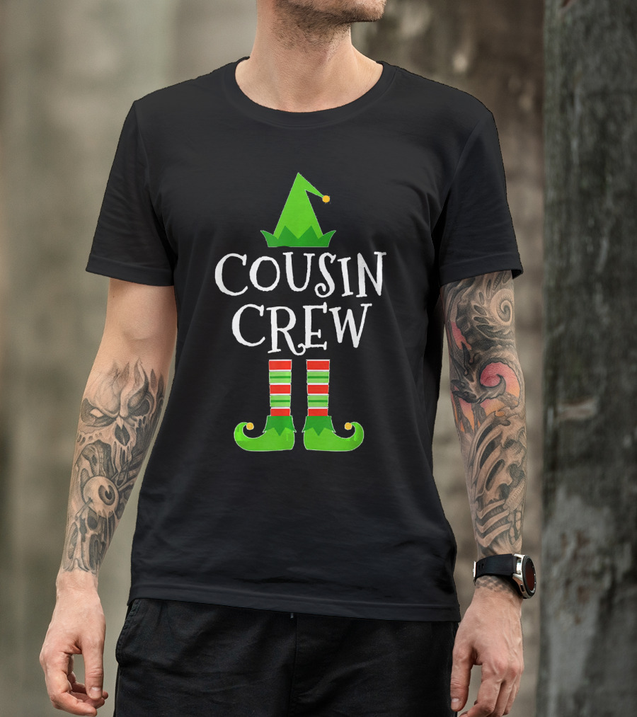 Cousin Crew Elf Hat And Striped Stockings Family Group T-Shirt