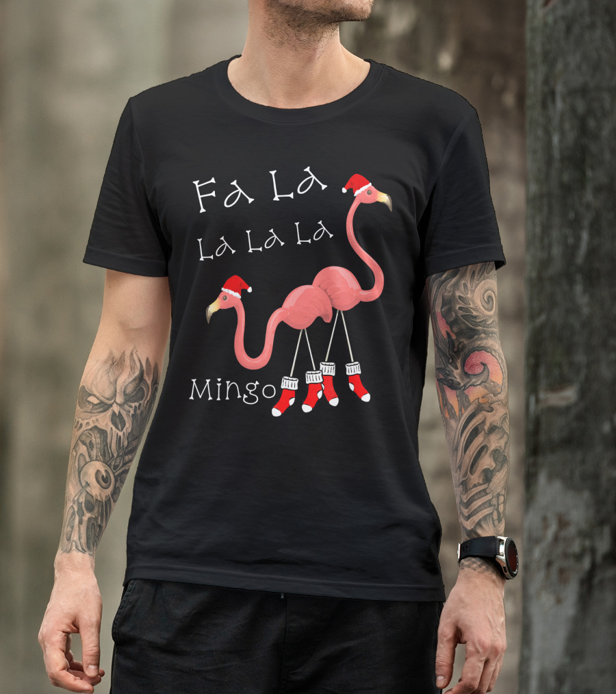 Fa La La La La La Mingo Pink Flamingo Christmas Santa T-Shirt