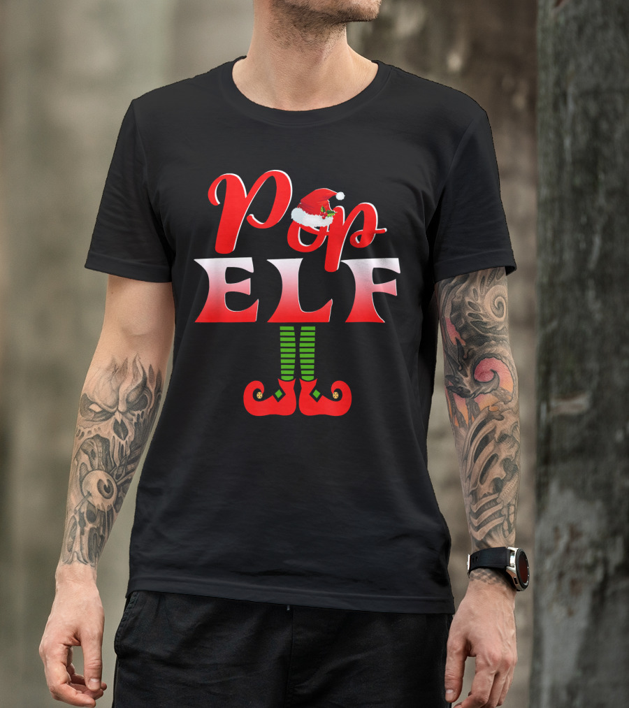 Pop Elf Santa Hat Funny Christmas Group T-Shirt