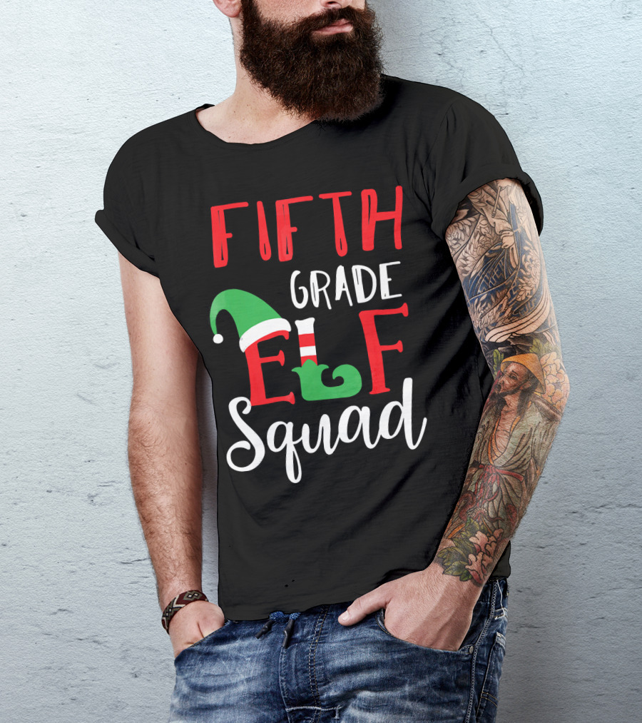 Fifth Grade Christmas Elf Squad Teacher T-Shirt