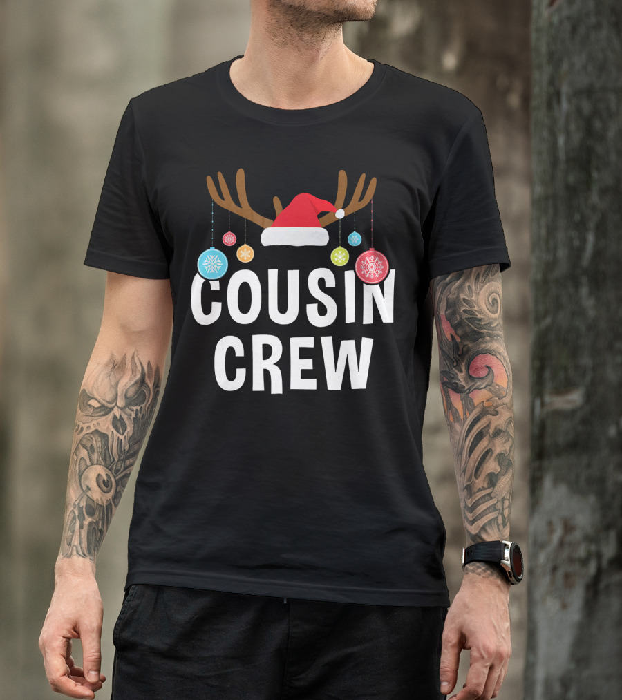 Cousin Crew Christmas PJs Reindeer Antlers Santa Hat Ornaments T-Shirt