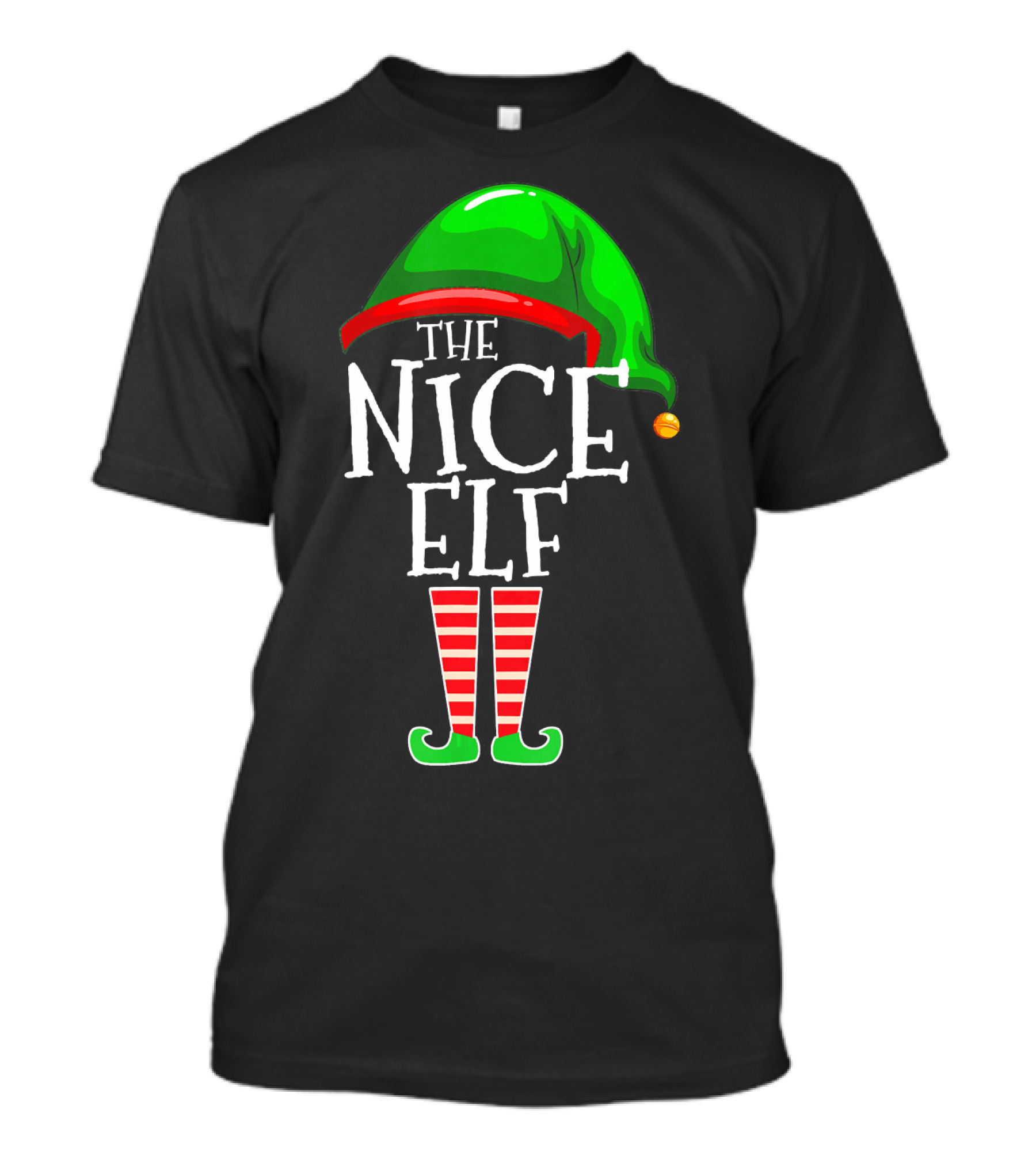 The Nice Elf Group Matching Family Christmas Hat And Striped Leg T-Shirt