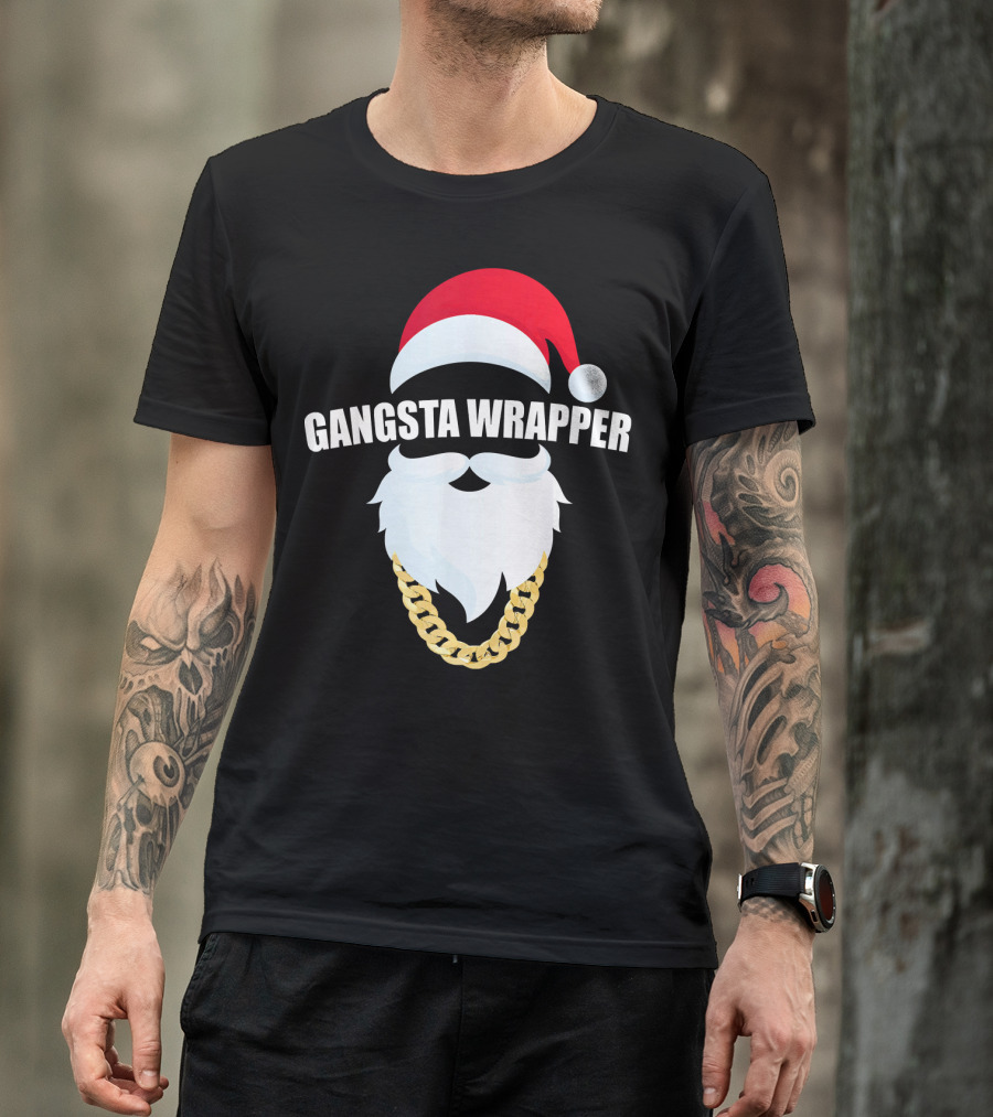 Gangsta Wrapper Santa With Gold Chain Beard And Hat T-Shirt