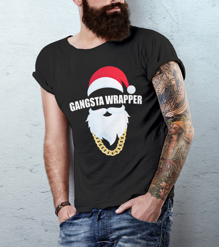 Gangsta Wrapper Santa With Gold Chain Beard And Hat T-Shirt