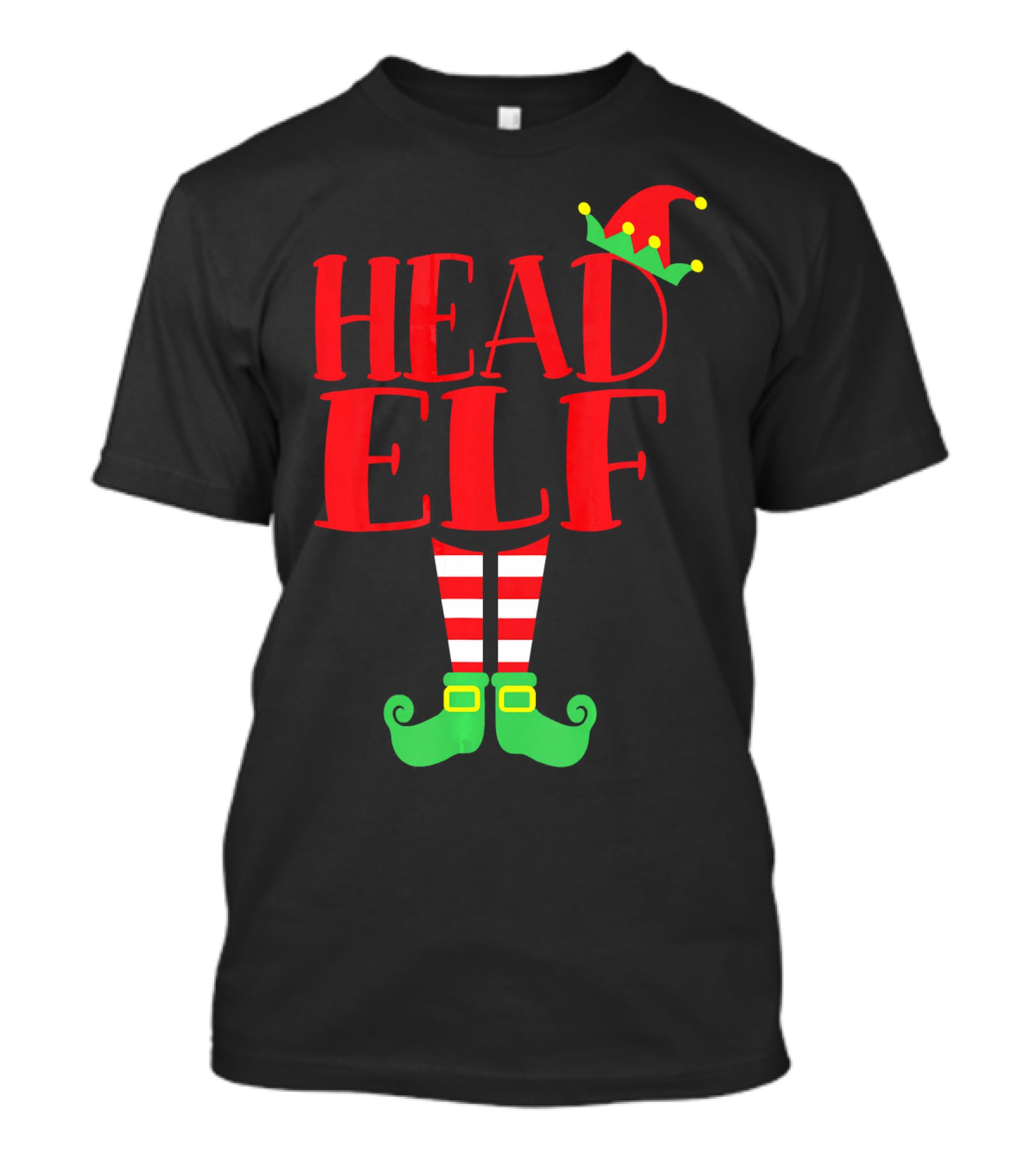 Head Elf Christmas Season Dad Hat Striped Red White Socks Green Shoes T-Shirt