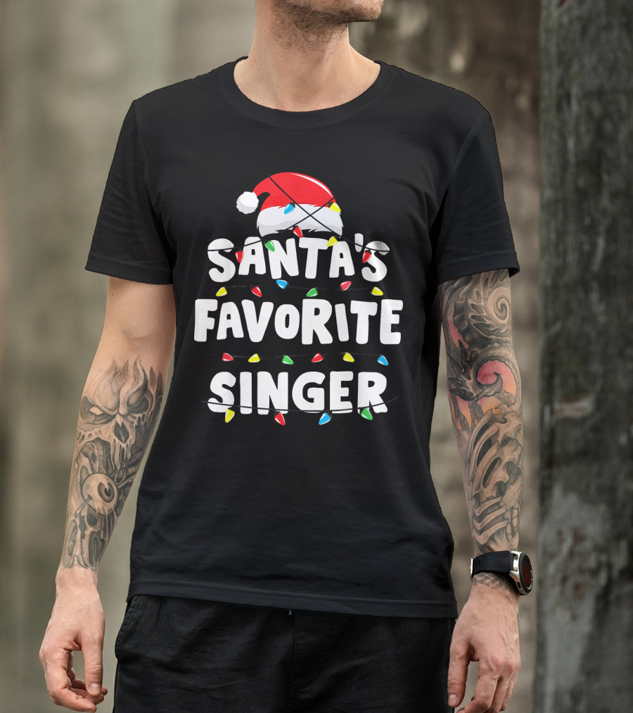 Santa's Favorite Singer Christmas Lights Santa Hat T-Shirt