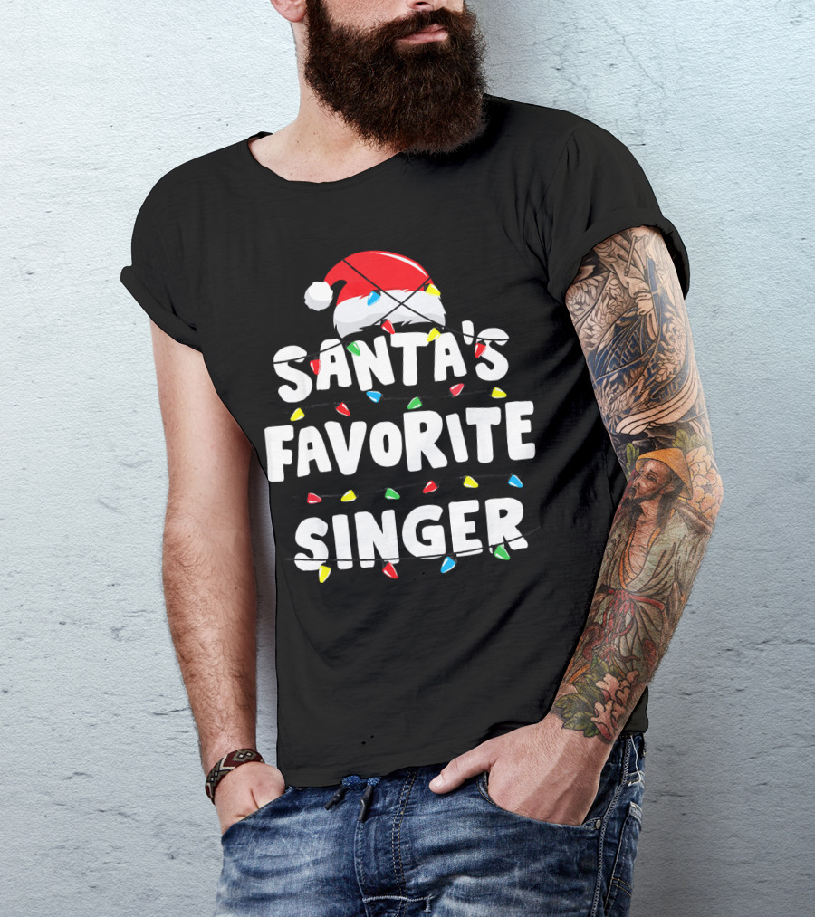 Santa's Favorite Singer Christmas Lights Santa Hat T-Shirt