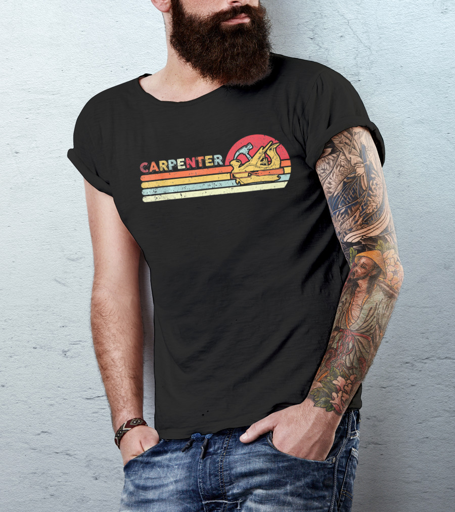 Carpenter Vintage Cool Carpenter Hammer Plane Retro Sun Stripes T-Shirt