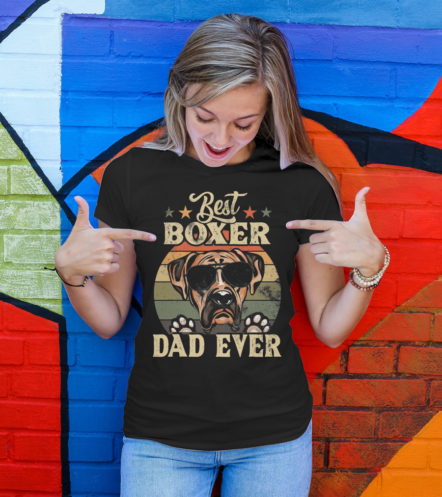 Best Boxer Dad Ever Vintage Distressed Dog Retro Stripes T-Shirt