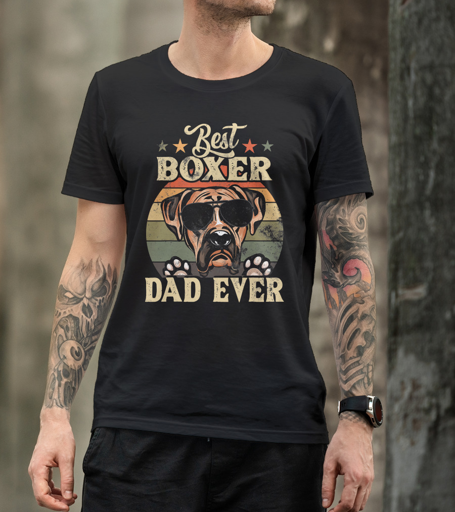 Best Boxer Dad Ever Vintage Distressed Dog Retro Stripes T-Shirt