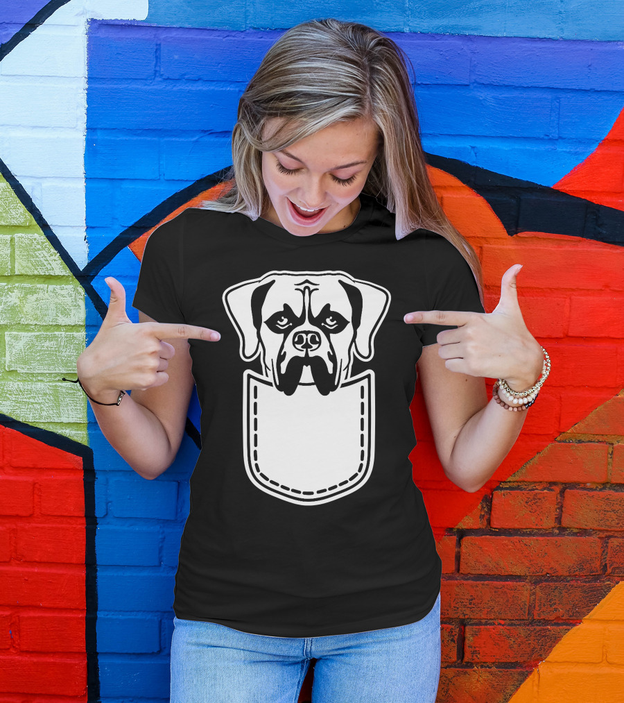 Boxer Pocket Peeking Dog T-Shirt
